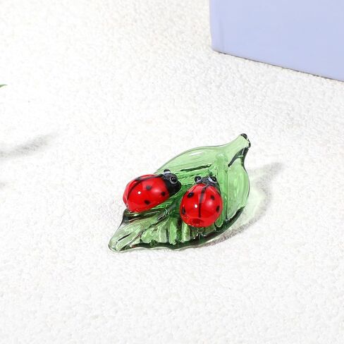 Mini Crystal Green Leaf Glass Ladybug, Mini Ladybug Decor Glass Ladybugs Figurine Hand-Blown Glasses Animal Figurines Gifts Colorful Insect Statue and Collectible Figurine for Room Ornament(Ladybug) in Saudi Arabia