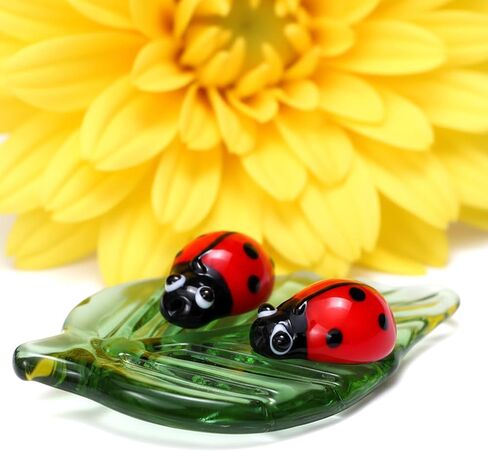 Mini Crystal Green Leaf Glass Ladybug, Mini Ladybug Decor Glass Ladybugs Figurine Hand-Blown Glasses Animal Figurines Gifts Colorful Insect Statue and Collectible Figurine for Room Ornament(Ladybug) in Saudi Arabia