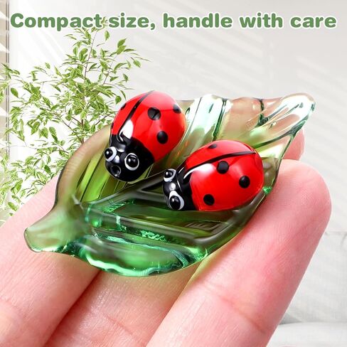 Mini Crystal Green Leaf Glass Ladybug, Mini Ladybug Decor Glass Ladybugs Figurine Hand-Blown Glasses Animal Figurines Gifts Colorful Insect Statue and Collectible Figurine for Room Ornament(Ladybug) in Saudi Arabia