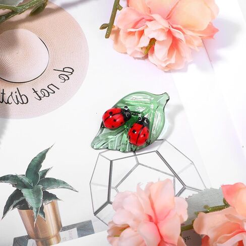 Mini Crystal Green Leaf Glass Ladybug, Mini Ladybug Decor Glass Ladybugs Figurine Hand-Blown Glasses Animal Figurines Gifts Colorful Insect Statue and Collectible Figurine for Room Ornament(Ladybug) in Saudi Arabia