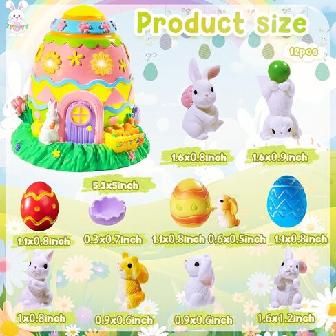 12 Pcs Easter Egg Fairy Garden House Kit Easter Rabbit Figurines Miniature Fairy Garden Accessories DIY Micro Landscape Decor in Kuwait