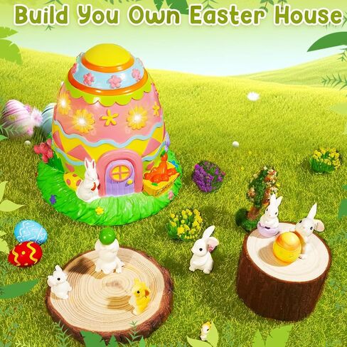 12 Pcs Easter Egg Fairy Garden House Kit Easter Rabbit Figurines Miniature Fairy Garden Accessories DIY Micro Landscape Decor in Kuwait