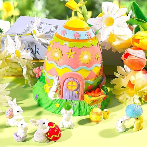 12 Pcs Easter Egg Fairy Garden House Kit Easter Rabbit Figurines Miniature Fairy Garden Accessories DIY Micro Landscape Decor in Kuwait