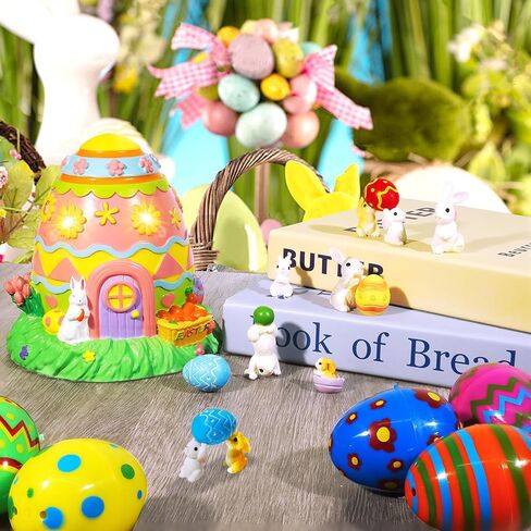 12 Pcs Easter Egg Fairy Garden House Kit Easter Rabbit Figurines Miniature Fairy Garden Accessories DIY Micro Landscape Decor in Kuwait