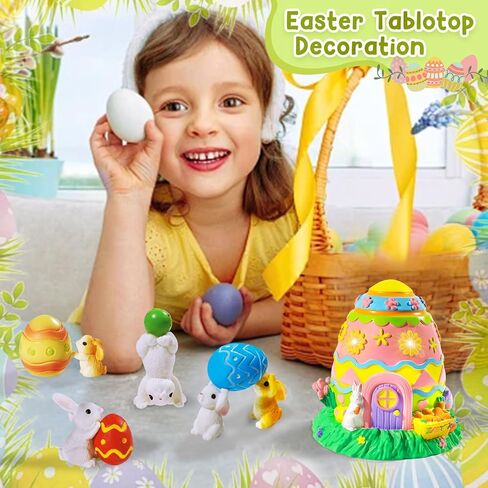 12 Pcs Easter Egg Fairy Garden House Kit Easter Rabbit Figurines Miniature Fairy Garden Accessories DIY Micro Landscape Decor in Kuwait