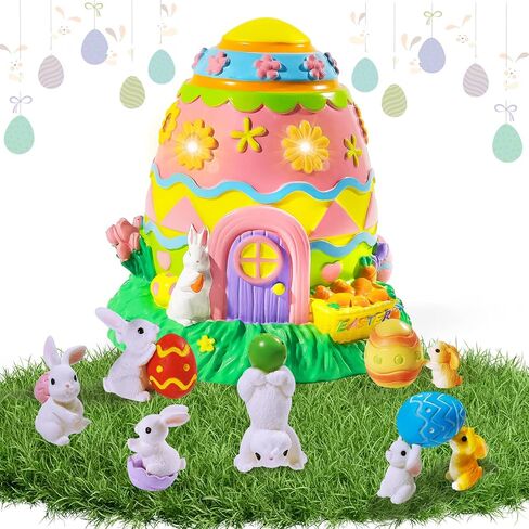 12 Pcs Easter Egg Fairy Garden House Kit Easter Rabbit Figurines Miniature Fairy Garden Accessories DIY Micro Landscape Decor in Kuwait