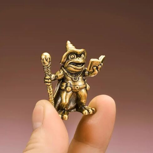 Vintage Brass Frog Wizard Statue Frog Holding A Magic Wand Ornament Small Animal Figurines Home Office Decoration Car Ornaments in Saudi Arabia