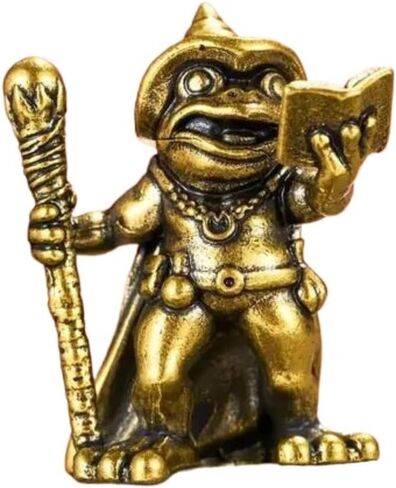 Vintage Brass Frog Wizard Statue Frog Holding A Magic Wand Ornament Small Animal Figurines Home Office Decoration Car Ornaments in Saudi Arabia
