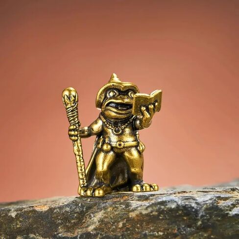 Vintage Brass Frog Wizard Statue Frog Holding A Magic Wand Ornament Small Animal Figurines Home Office Decoration Car Ornaments in Saudi Arabia