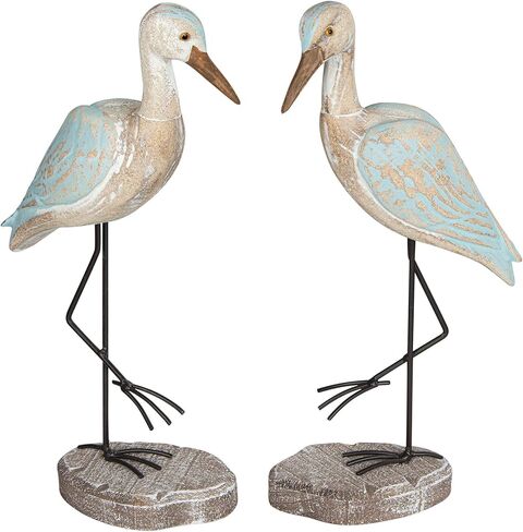 Seagull Statues Coastal Decor, Wooden Sea Birds Sculptures for Home Room Nautical Coastal Beach Decor, 2pcs (Light Brown) in Kuwait