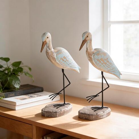 Seagull Statues Coastal Decor, Wooden Sea Birds Sculptures for Home Room Nautical Coastal Beach Decor, 2pcs (Light Brown) in Saudi Arabia