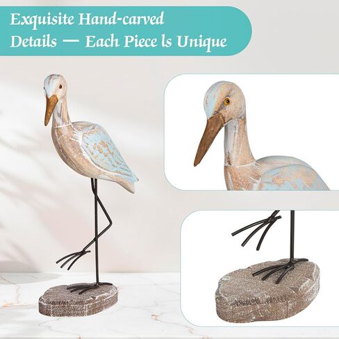 Seagull Statues Coastal Decor, Wooden Sea Birds Sculptures for Home Room Nautical Coastal Beach Decor, 2pcs (Light Brown) in Saudi Arabia