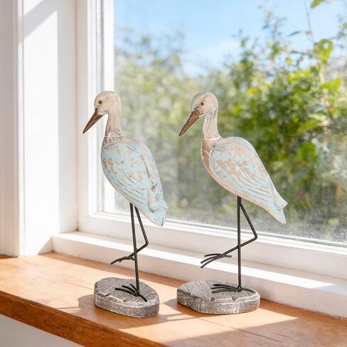 Seagull Statues Coastal Decor, Wooden Sea Birds Sculptures for Home Room Nautical Coastal Beach Decor, 2pcs (Light Brown) in Saudi Arabia