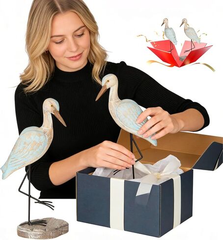 Seagull Statues Coastal Decor, Wooden Sea Birds Sculptures for Home Room Nautical Coastal Beach Decor, 2pcs (Light Brown) in Saudi Arabia