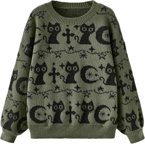 Cat Halloween Sweater Cute Goth Graphic Pullover Funky Emo Alt Sweaters for Women Witchy Goth Clothes in Kuwait