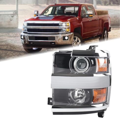Pair Chrome Projector Headlight Headlamp Assembly Compatible for 2015-2019 Chevy Silverado 2500HD 3500HD GM2502416 GM2503416 in Saudi Arabia