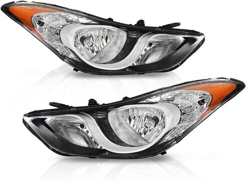 ALLGOOD Headlight Assembly Left & Right Side Halogen Compatible with Elantra 2011-2013 Clear Lens Chrome Housing Amber Reflector in Saudi Arabia