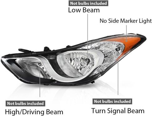 ALLGOOD Headlight Assembly Left & Right Side Halogen Compatible with Elantra 2011-2013 Clear Lens Chrome Housing Amber Reflector in Saudi Arabia