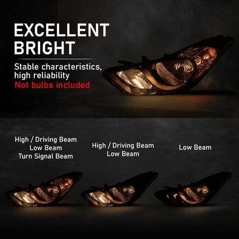 ALLGOOD Headlight Assembly Left & Right Side Halogen Compatible with Elantra 2011-2013 Clear Lens Chrome Housing Amber Reflector in Saudi Arabia