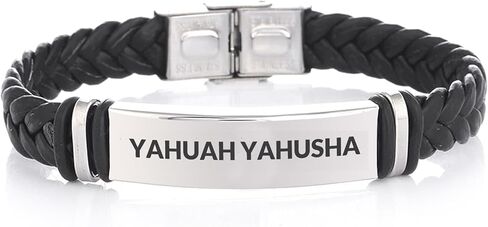 Yahuah Yahusha Bracelet, Jewish Israel Hebrew Black Rope Bracelet, Israel Jewelry for Men and Women，Leather Braided Bracelet (Black) in Kuwait