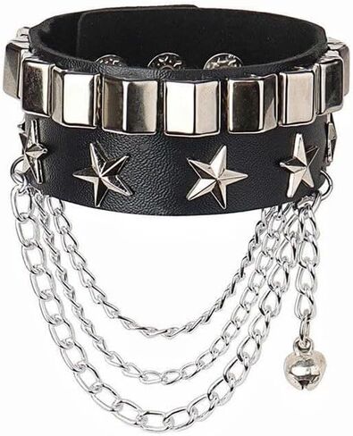 Black Leather Cuff Wristband Goth Gothic Metal Rivet Punk Skeleton Star Bracelets for Women Men Armbands Cosplay in Saudi Arabia