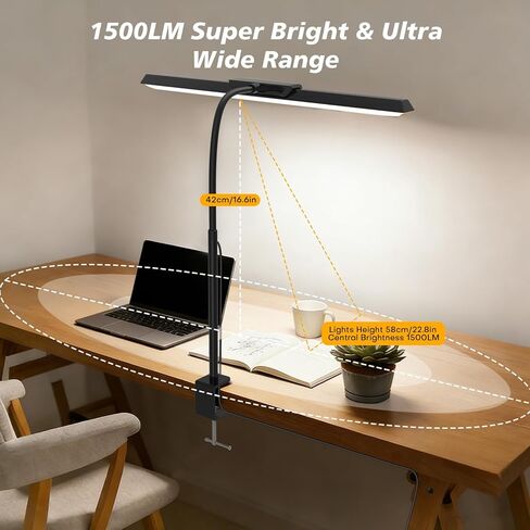 مصباح مكتب LED للمنزل المكتبي، ضوء مكتب معماري معتم بدون خطوات مع محول تيار مستمر، مصباح مكتب للعناية بالعين مع مشبك، 25 وضع إضاءة قابل للتعديل 12.8 بوصة معقوفة مرنة لمنضدة العمل، الصياغة in Kuwait