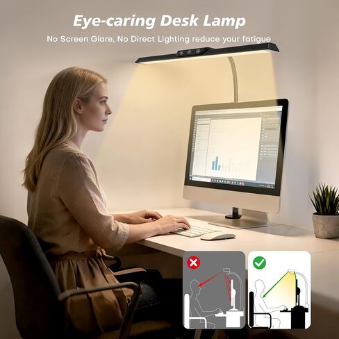 مصباح مكتب LED للمنزل المكتبي، ضوء مكتب معماري معتم بدون خطوات مع محول تيار مستمر، مصباح مكتب للعناية بالعين مع مشبك، 25 وضع إضاءة قابل للتعديل 12.8 بوصة معقوفة مرنة لمنضدة العمل، الصياغة in Kuwait