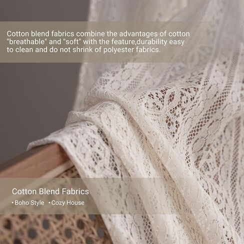 Beige Sheer Living Room Curtains, 72 Inch Long, 2 Panel, Rod Pocket, Vintage,French Country, Privacy, Boho Cotton Crochet,Tassel, Cream in Kuwait