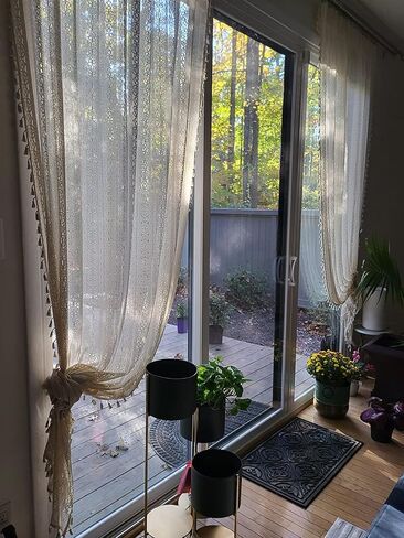 Beige Sheer Living Room Curtains, 72 Inch Long, 2 Panel, Rod Pocket, Vintage,French Country, Privacy, Boho Cotton Crochet,Tassel, Cream in Kuwait