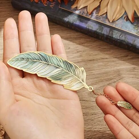 Vintage Feather Metal Bookmark, Elegant Bronze Book Mark with Chain for Readers and Writers, Antique Style Reading Gift, 3.1x1 Inches in Saudi Arabia
