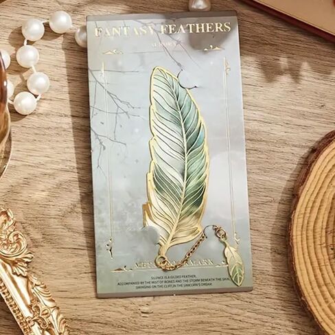 Vintage Feather Metal Bookmark, Elegant Bronze Book Mark with Chain for Readers and Writers, Antique Style Reading Gift, 3.1x1 Inches in Saudi Arabia