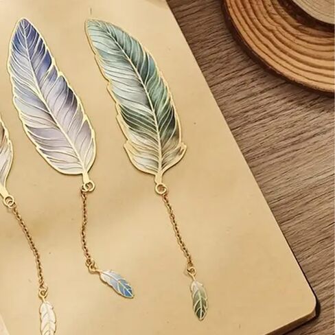 Vintage Feather Metal Bookmark, Elegant Bronze Book Mark with Chain for Readers and Writers, Antique Style Reading Gift, 3.1x1 Inches in Saudi Arabia