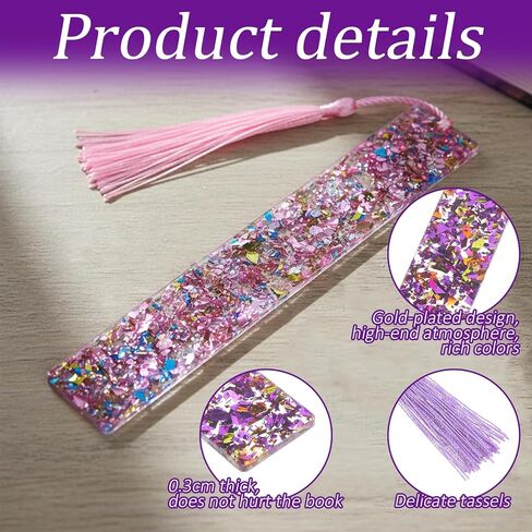 4 Pcs Glitter Bookmarks with Tassels, Pink Transparent Bling Acrylic Bookmarks with Colorful Tassels Resin Book Marks for Women Book Lover Reading Presents in Kuwait