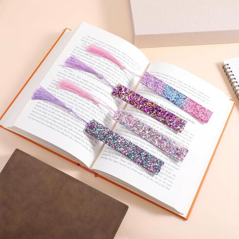 4 Pcs Glitter Bookmarks with Tassels, Pink Transparent Bling Acrylic Bookmarks with Colorful Tassels Resin Book Marks for Women Book Lover Reading Presents in Kuwait