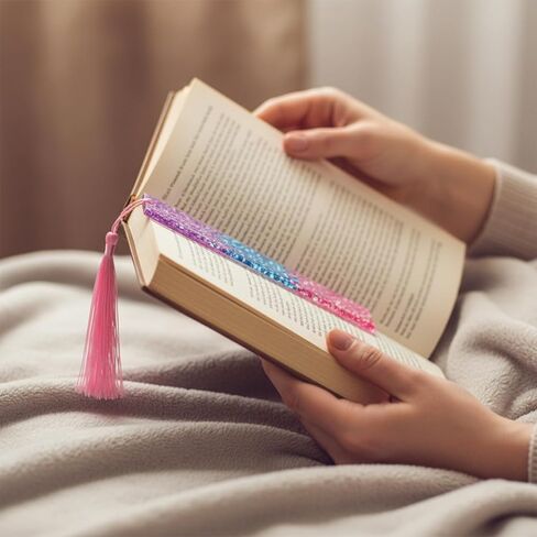 4 Pcs Glitter Bookmarks with Tassels, Pink Transparent Bling Acrylic Bookmarks with Colorful Tassels Resin Book Marks for Women Book Lover Reading Presents in Kuwait