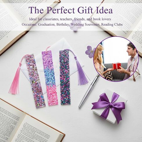 4 Pcs Glitter Bookmarks with Tassels, Pink Transparent Bling Acrylic Bookmarks with Colorful Tassels Resin Book Marks for Women Book Lover Reading Presents in Kuwait