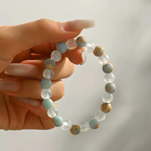 هدايا سلة عيد الفصح، كريستال شفاء للنساء والرجال، أمازونيتي العقيق الأبيض لتخفيف التوتر، حجر طبيعي قابل للتمدد، سوار مطرز هدية لحشو بيض عيد الفصح، أساسيات عيد ميلاد المعمودية in Kuwait