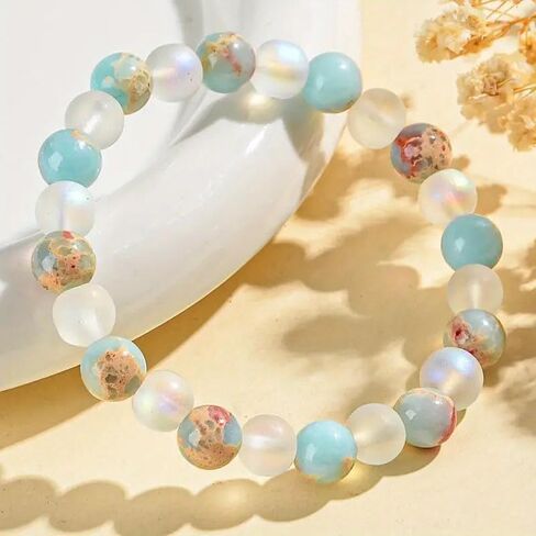 هدايا سلة عيد الفصح، كريستال شفاء للنساء والرجال، أمازونيتي العقيق الأبيض لتخفيف التوتر، حجر طبيعي قابل للتمدد، سوار مطرز هدية لحشو بيض عيد الفصح، أساسيات عيد ميلاد المعمودية in Kuwait