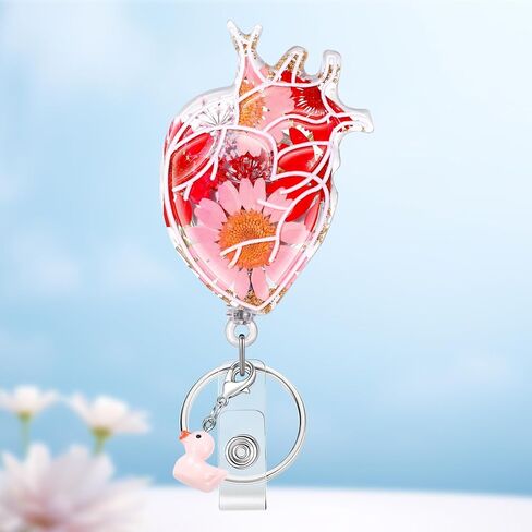 Plifal Dried Flower Nurse Badge Reel Retractable - Cute Cardiac Flower Retractable ID Name Card Badge Reel Holder with Alligator Clip, Nurse Nursing Office Medical Worker Student Accessories Gifts in Saudi Arabia