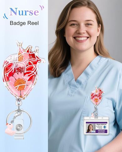 Plifal Dried Flower Nurse Badge Reel Retractable - Cute Cardiac Flower Retractable ID Name Card Badge Reel Holder with Alligator Clip, Nurse Nursing Office Medical Worker Student Accessories Gifts in Saudi Arabia