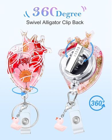 Plifal Dried Flower Nurse Badge Reel Retractable - Cute Cardiac Flower Retractable ID Name Card Badge Reel Holder with Alligator Clip, Nurse Nursing Office Medical Worker Student Accessories Gifts in Saudi Arabia