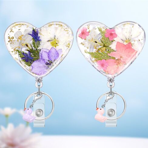 Plifal Dried Flower Nurse Badge Reel Retractable - Cute Cardiac Flower Retractable ID Name Card Badge Reel Holder with Alligator Clip, Nurse Nursing Office Medical Worker Student Accessories Gifts in Saudi Arabia