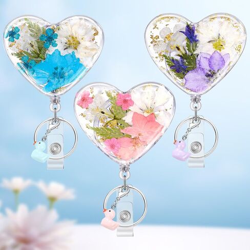 Plifal Dried Flower Nurse Badge Reel Retractable - Cute Cardiac Flower Retractable ID Name Card Badge Reel Holder with Alligator Clip, Nurse Nursing Office Medical Worker Student Accessories Gifts in Saudi Arabia