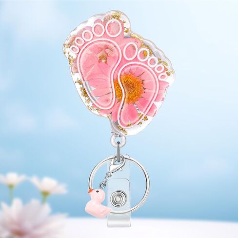 Plifal Dried Flower Nurse Badge Reel Retractable - Cute Cardiac Flower Retractable ID Name Card Badge Reel Holder with Alligator Clip, Nurse Nursing Office Medical Worker Student Accessories Gifts in Saudi Arabia