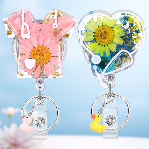 Plifal Dried Flower Nurse Badge Reel Retractable - Cute Cardiac Flower Retractable ID Name Card Badge Reel Holder with Alligator Clip, Nurse Nursing Office Medical Worker Student Accessories Gifts in Saudi Arabia