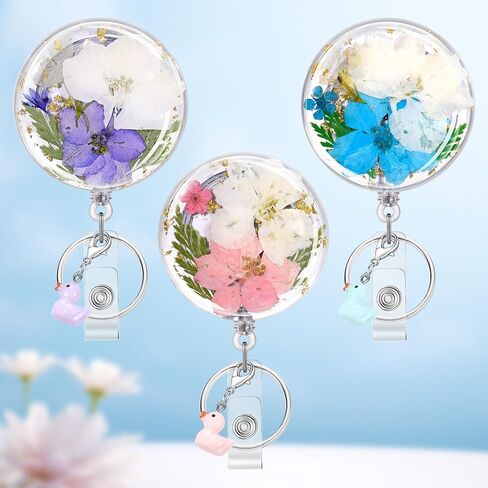 Plifal Dried Flower Nurse Badge Reel Retractable - Cute Cardiac Flower Retractable ID Name Card Badge Reel Holder with Alligator Clip, Nurse Nursing Office Medical Worker Student Accessories Gifts in Saudi Arabia