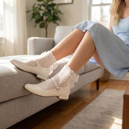 12 Pcs Women Lace Ruffled Ankle Socks Butterfly Trim Breathable Thin Casual Socks Princess Lolita Style in Saudi Arabia
