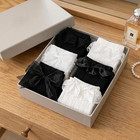 12 Pcs Women Lace Ruffled Ankle Socks Butterfly Trim Breathable Thin Casual Socks Princess Lolita Style in Saudi Arabia