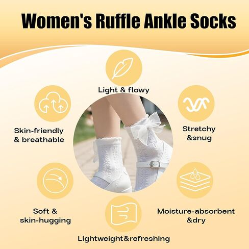 12 Pcs Women Lace Ruffled Ankle Socks Butterfly Trim Breathable Thin Casual Socks Princess Lolita Style in Saudi Arabia