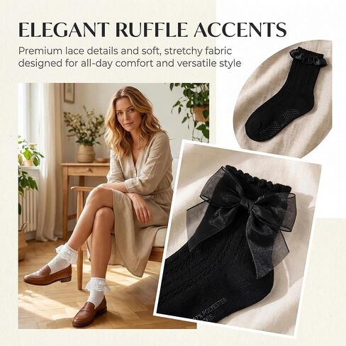 12 Pcs Women Lace Ruffled Ankle Socks Butterfly Trim Breathable Thin Casual Socks Princess Lolita Style in Saudi Arabia